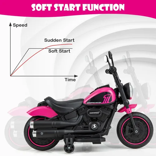 Miniatura 7 de Costzon Motocicleta para niños pequeños, motocicleta eléctrica de 6 V con ruedas de entrenamiento desmontables, arranque suave, faros delanteros