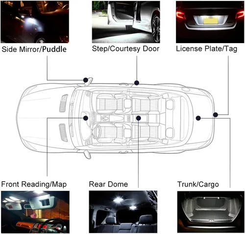 Miniatura 6 de 12 piezas de kit de bombillas LED interior para Hon'da Accord 1998 1999 2000 2001 2002, luces de mapa, cúpula, puerta, maletero, matrícula