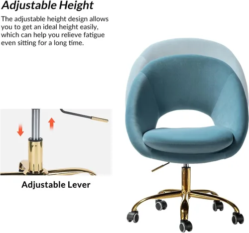 Miniatura 4 de TINA'S HOME Silla de oficina moderna de terciopelo con giro ajustable, cómoda silla de escritorio tapizada con respaldo abierto, pequeña y bonita