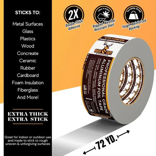 Miniatura 2 de Cinta de aluminio de hoja de lata BUCK – 3 pulgadas x 216 pies (72 yardas), 3.6 mil – Cinta para HVAC para conductos, AC, ventilaciones de secadora