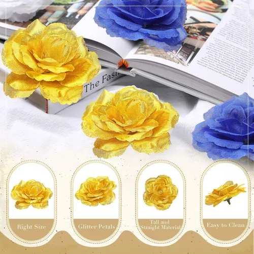Miniatura 3 de Yunlly 100 piezas de flores artificiales de seda falsa con tallo largo en ramo de rosas para boda, fiesta, decoración del hogar para bricolaje, baby
