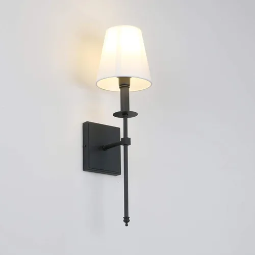 Miniatura 8 de PERMO - Juego de 2 lámparas de pared industriales rústicas clásicas con pantalla de tela blanca acampanada y soporte de columna cónico negro
