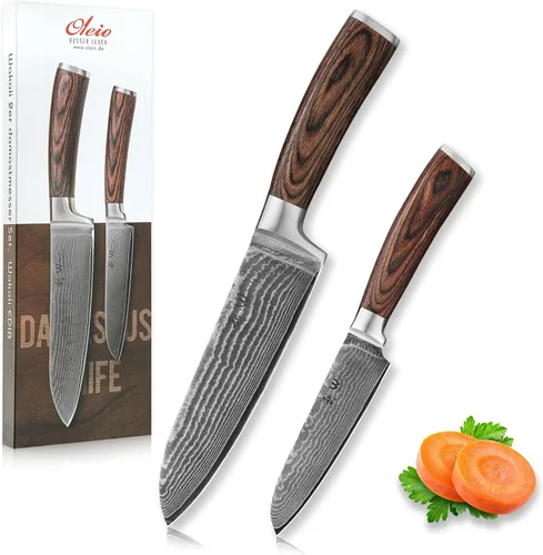 Miniatura 15 de Wakoli EDIB Juego de cuchillos de cocina de Damasco de 3 piezas en caja de regalo de madera, juego de cuchillos afilados hechos de acero de Damasco