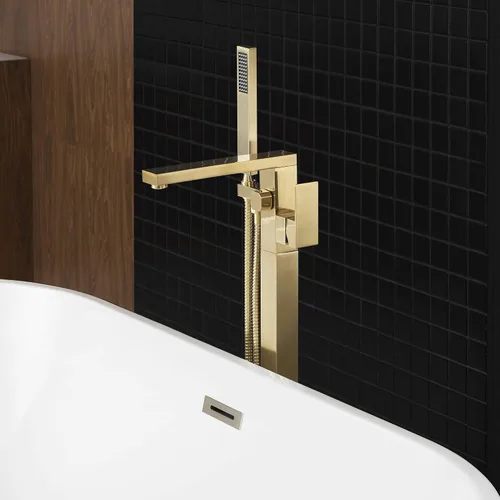 Miniatura 3 de WOODBRIDGE F0008BG - Grifo de llenado de bañera independiente de una sola manija contemporánea con ducha de mano en acabado dorado cepillado