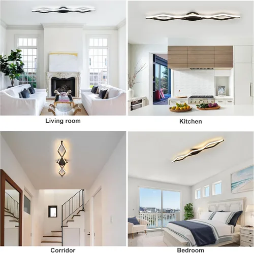 Miniatura 7 de Qcyuui Luces LED de Techo Regulables 46.4'' Accesorios de Iluminación para Cocina de Techo Negro Empotrado con Control Remoto Luz de Techo Lineal