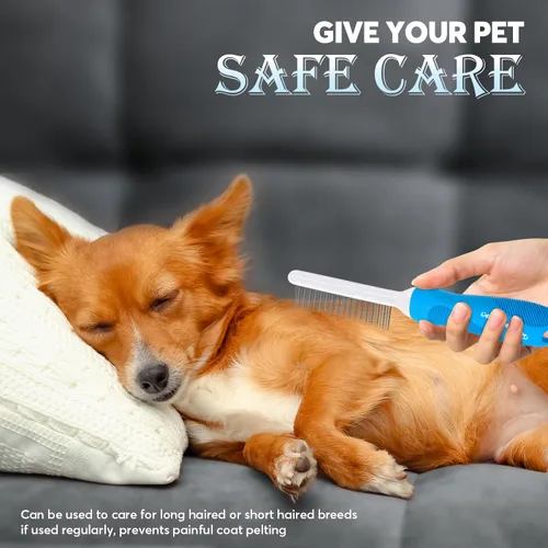 Miniatura 6 de GENPEPADO Peine de aseo para perros y gatos con dientes finos de metal de acero inoxidable largos y cortos para desenredar el cabello enmarañado
