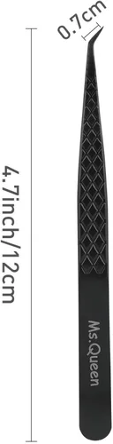 Miniatura 5 de Ms.Queen Pinzas para extensiones de pestañas, pinzas de fibra para volumen y extensiones de pestañas individuales, color negro