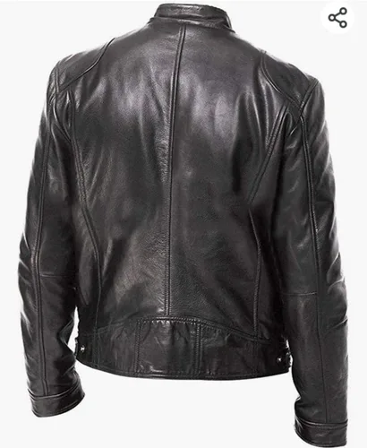 Miniatura 2 de Chaqueta clásica de piel de cordero para hombre Biker Cafe Racer Slim Fit