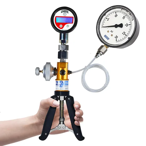 Miniatura 5 de Calibrador manual de presión y vacío (rango: -13 a 435 PSI) (solo bomba manual) para laboratorios de calibración, calibración de campo y calibración
