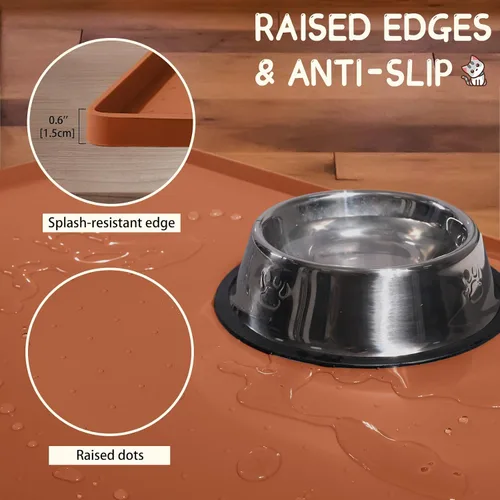 Miniatura 3 de MateeyLife Tapete de silicona para comida para gatos y perros para pisos, impermeable, antideslizante para alimentos y agua, tapete de alimentación