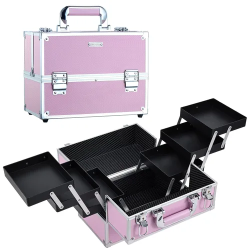 Miniatura 13 de Frenessa - Maletín de maquillaje portátil de 12 pulgadas, 6 bandejas de maquillaje, organizador de maquillaje profesional con llaves con cerradura