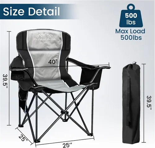 Miniatura 3 de Sillas de campamento para adultos de alta resistencia de 500 libras de capacidad, silla plegable de respaldo alto con marco de acero grueso, silla