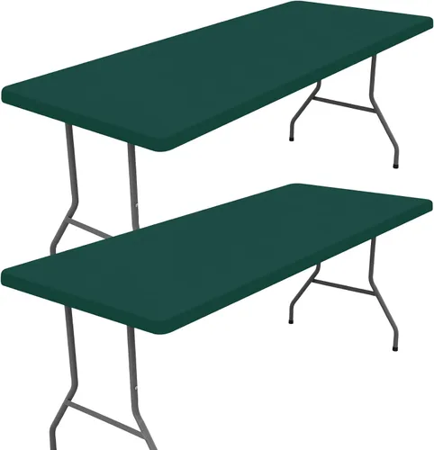 Miniatura 60 de Moosfor Paquete de 2 manteles rectangulares de elastano de 4 pies, elásticos y ajustables para pícnic, cubierta de mesa de patio elástica y lavable