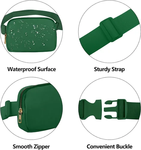 Miniatura 4 de VOROLO Riñonera para mujeres y hombres, bolsa cruzada, bolsa de cinturón con correa ajustable, Verde profundo, 8 x 2 x 5,5 pulg.