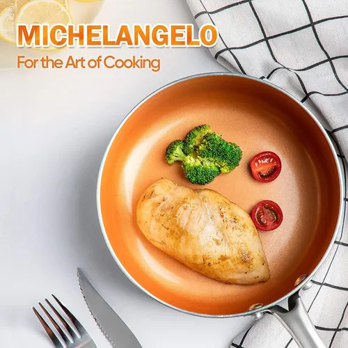 Miniatura 7 de MICHELANGELO Sartén con tapa, sartén antiadherente de 8 pulgadas con revestimiento de titanio de cerámica, sartén de cobre con tapa, sartén pequeña