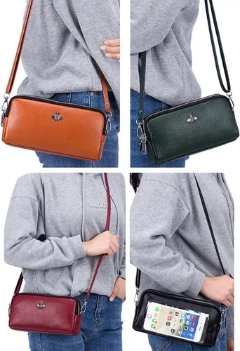 Miniatura 7 de Cuero genuino pantalla táctil teléfono bolsa bolsa muñeca bolso cartera para mujeres niñas