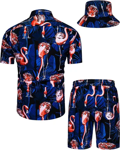 Miniatura 87 de TUNEVUSE Conjunto de camisas y pantalones cortos hawaianos para hombre, 2 piezas, trajes de playa con estampado de flores, traje tropical de verano