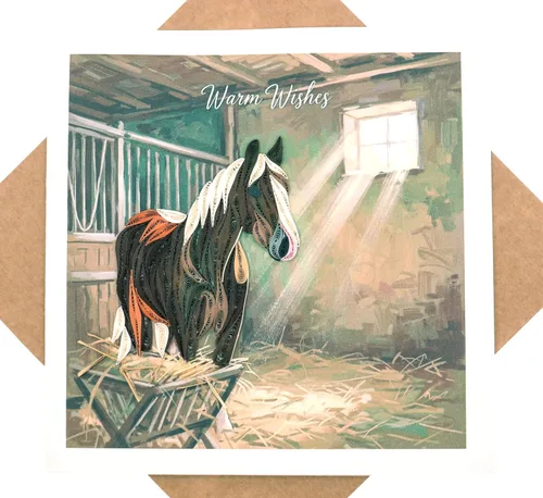 A Horse's Quiet Moment - Tarjeta de felicitación 3D exclusiva dedicada hecha a mano, tarjeta de felicitación de diseño para cumpleaños, día de San
