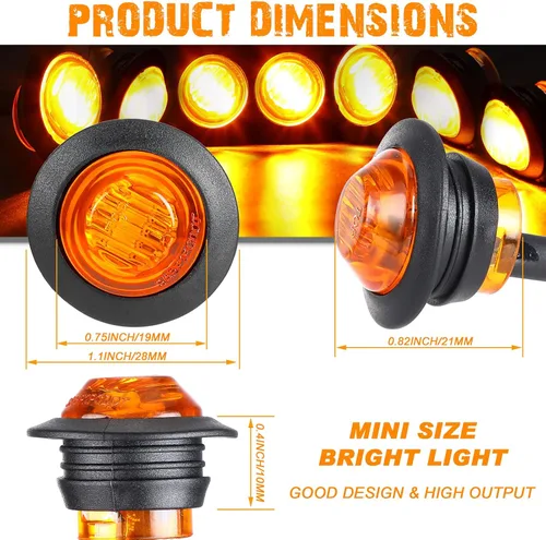 Miniatura 2 de 100 luces LED redondas de 3/4 pulgadas, 3 luces LED indicadoras laterales delanteras y traseras, luces direccionales IP68 impermeables para camión