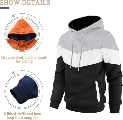 Miniatura 4 de Gesean - Sudadera con capucha de manga larga para hombre diseño de bloque de color estilo casual con bolsillo