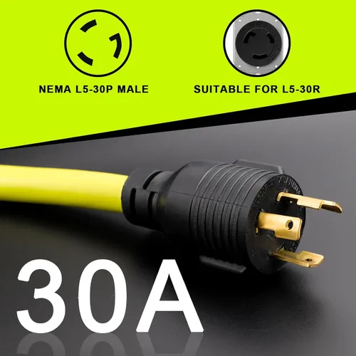 Miniatura 3 de Cable Adaptador de Generador RV de 30 Amperios a 20 Amperios 110, Adaptador de Distribución NEMA L5-30P a 3X 5-15R/5-20R con Indicador de Energía