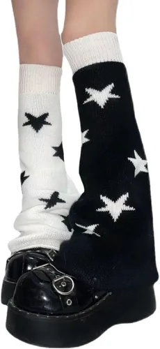 Miniatura 2 de Star Graphic - Calentadores de piernas para mujer, calcetines altos de punto gótico Y2k, estilo grunge, punk, calcetines de invierno japoneses Negro