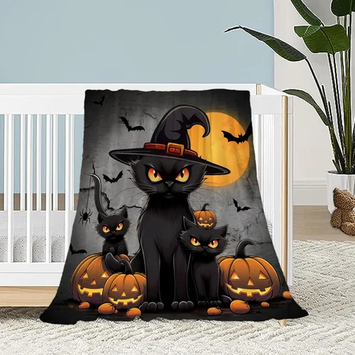 Manta de Halloween para bebé, mascota pequeña, manta espeluznante de calabazas negras para gatos, manta para cuna, cochecito, decorativa, ligera,