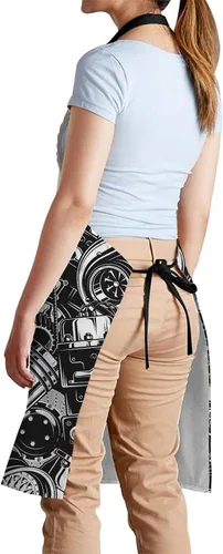 Miniatura 3 de oFloral Delantal con peto de elementos blancos y negros con cuello ajustable para hombres y mujeres, adecuado para el hogar, cocina, camarera, chef