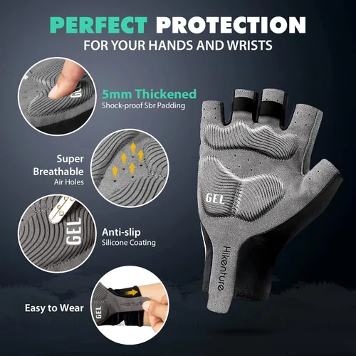 Miniatura 3 de Hikenture Guantes de ciclismo para hombre, guantes de bicicleta, guantes de ciclismo acolchados de 0.197in, guantes de bicicleta de medio dedo