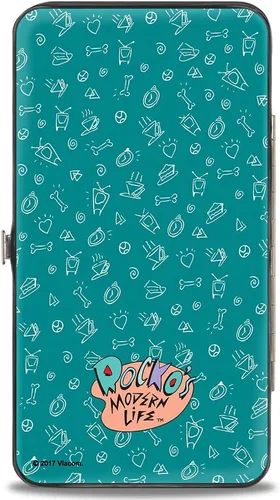 Miniatura 2 de Nickelodeon Buckle-Down Hinge unisex para adultos, Rocko's Modern Life Rocko & Spunky Pose + Logo Turquesa/Billetera blanca, multicolor, 7 x 4