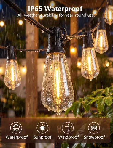 Miniatura 3 de Tira de luces LED ST40 de 20 pies para exteriores con 22 bombillas Edison vintage inastillables, tira de luces para patio, impermeable, para patio