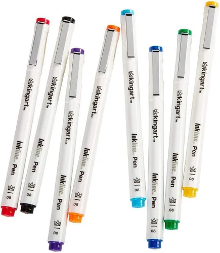Miniatura 10 de KINGART Inkline, juego de 8 bolígrafos únicos de tinta de color de línea fina, tamaño 08, surtido de 8 unidades (432-8)