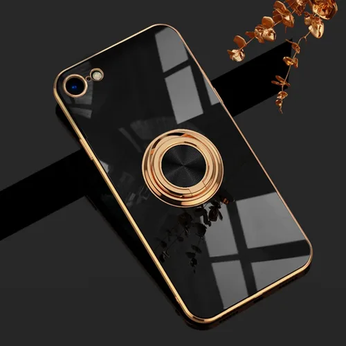 aowner Funda para iPhone SE 3/SE 2/iPhone 8/7, chapado en oro rosa, borde dorado rosa con soporte de rotación de 360 grados para mujeres y niñas,