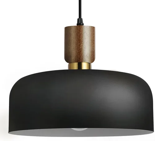 Miniatura 8 de Lámpara colgante negra moderna de 11.6 pulgadas, lámpara colgante grande para isla de cocina, madera maciza con pantalla martillada, lámpara
