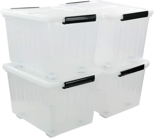 Miniatura 9 de Bringer - Paquete de 4 cajas de plástico transparente, contenedor de almacenamiento de 18 L con asa top carrying handle, secure latching buckles