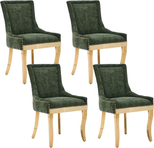 Miniatura 13 de Aoowow Juego de 2 sillas laterales tapizadas vintage de tela, sillas de madera maciza para cocina, comedor con cabezas de clavo, patas de madera