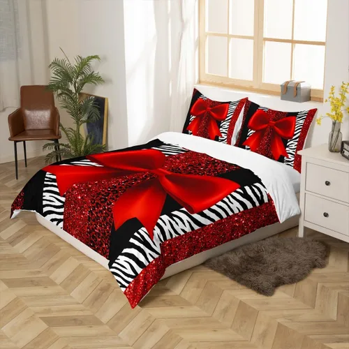 Miniatura 5 de Juego de funda de edredón para niños, tamaño individual, diseño de cebra y leopardo con purpurina, decoración de habitación para niñas y mujeres