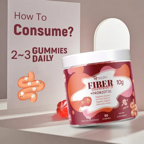 Miniatura 8 de Gominolas de fibra Migcopat con probióticos, 10 g de fibra por porción, sin azúcar añadida sabor a manzana, con mezcla de 10 mil millones de UFC
