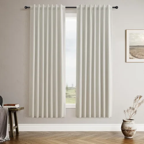 Miniatura 14 de Cortinas 100% Opacas Verde Oscuro 72 Pulgadas de Largo 2 Paneles para Dormitorio Aislantes Textura de Lino Sólido Cortinas Oscurecedoras