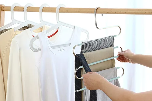 Miniatura 3 de Devesanter Paquete de 4 perchas antideslizantes para pantalones en forma de S, organizador de almacenamiento de armario de acero inoxidable