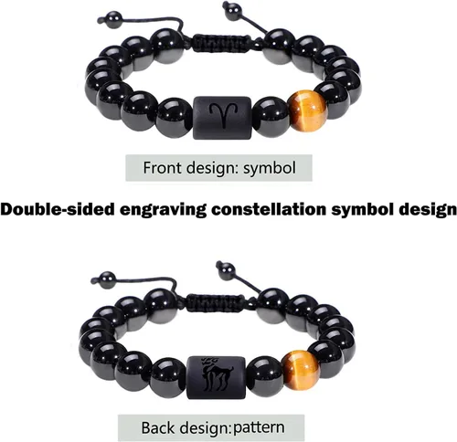 Miniatura 2 de SUMMER LOVE Father's Day Gifts Zodiac Bracelet for Men Women 10mm Natural Black Onyx Stone Star Sign Constellation Beaded Protection Bracelet