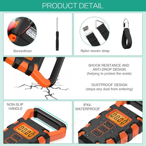 Miniatura 4 de ORIA Báscula digital de pesca con regla, báscula de gancho colgante postal de pesca, báscula de equipaje de 110 libras 110.2 lbs con cinta métrica