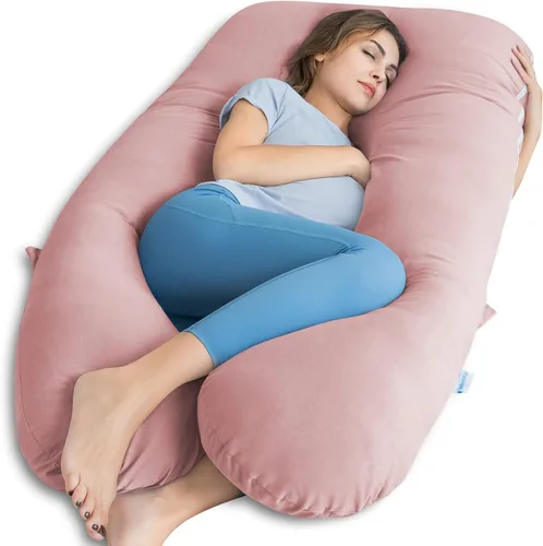 Miniatura 18 de QUEEN ROSE - Almohadas corporales refrescantes para embarazo, sedosas, en forma de U, tamaño de 55 pulgadas, para dormir, alivio del dolor de Azul