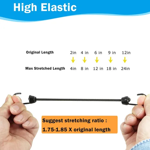 Miniatura 4 de Mini cuerda elástica con ganchos de 2 pulgadas, recubierto de plástico, sin extremo de gancho afilado, 15 piezas