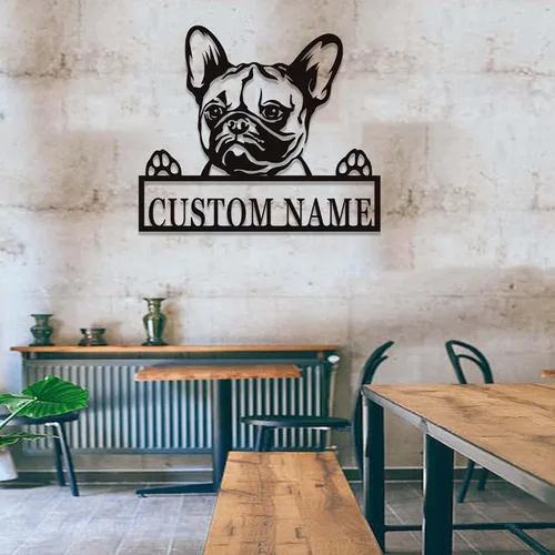 Miniatura 4 de Letrero personalizado de bulldog francés – Letrero personalizado para perro, arte de pared de metal, regalo conmemorativo para amantes