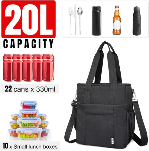 Miniatura 5 de Bolsa de almuerzo aislada NOL para mujeres, bolsa de almuerzo grande y espaciosa con correa ajustable extraíble con múltiples bolsillos, bolsa