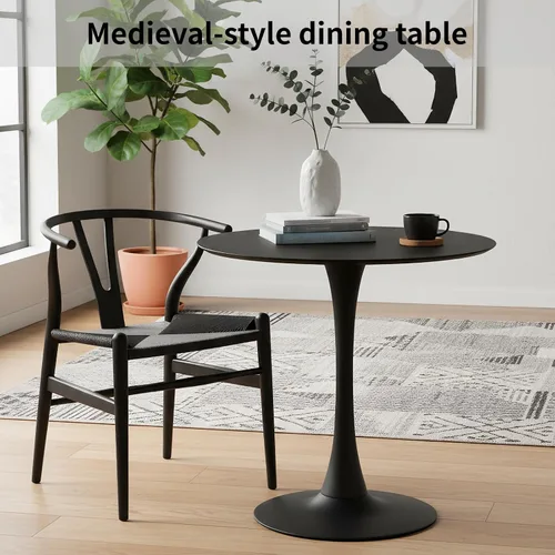 Miniatura 6 de Mesa de comedor redonda negra de 32 pulgadas, mesa de comedor circular moderna de mediados de siglo con base de pedestal para 2 a 4 personas