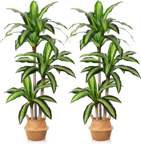 Miniatura 11 de Ferrgoal Plantas artificiales, árbol de Dracaena de 4 pies, plantas de imitación para interiores y exteriores, árbol falso con cesta tejida