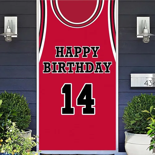 Miniatura 11 de Cartel de feliz cumpleaños 10 pancarta de fondo rojo de baloncesto estrella jugador de deportes decoración para hombre niño 10 cumpleaños
