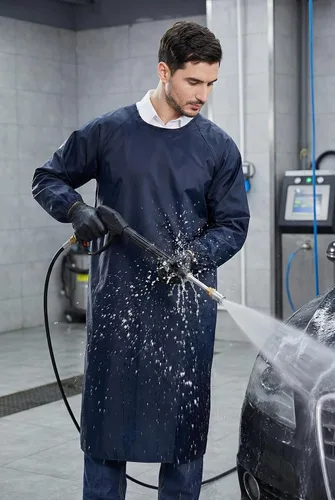 Miniatura 6 de Nanxson Delantal impermeable manga larga Smock Overoles delantal de trabajo para lavar platos, trabajo de laboratorio, aseo de perros, limpieza Azul